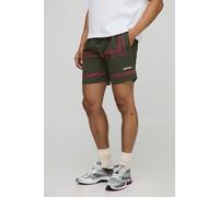 Men's Elasticated Waist Relaxed Crinkle Nylon Striped Shorts | Dark Green | Size X-Small | BOOHOOMAN