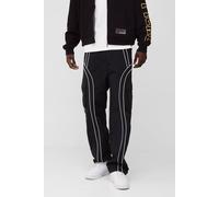 Men's Elasticated Waist Relaxed Nylon Pipped Cargo Track Pants | Black | Size Medium | BOOHOOMAN