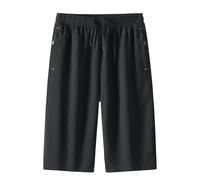 Mens Elasticated Waist Shorts, Drawstring Loose Fit Chino Shorts for Summer Beach with Running Zip Pocket Clothes (7XL, Black)