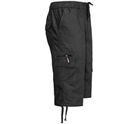 Mens Elasticated Waist Summer Cotton Swim Beach Cargo Combat 3/4LONG Shorts Pant[Black,XXXL] Composite