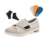 Men's Elderly Diabetic Shoes, Summer Non-Slip Swollen Feet Adjustable Diabetic Shoes for Men, Fattening and Widening Arch Support Cushion Sneakers, for Elderly Arthritis Edema Swollen(Beige,11.5 UK)