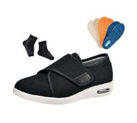 Men's Elderly Diabetic Shoes, Summer Non-Slip Swollen Feet Adjustable Diabetic Shoes for Men, Fattening and Widening Arch Support Cushion Sneakers, for Elderly Arthritis Edema Swollen(Black,11.5 UK)