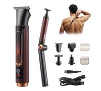 Mens Electric Back Shaver Body Grooming Kit, 4 in 1 Mens Back Shaver, Cordless Back Hair Trimmer with Foldable Extendable Long Handle,Nose Hair Trimmer,Beard Trimmer,LED Display for Back Chest Face