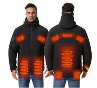 Mens Electric Heated Jacket Waterproof Windproof Hooded Heated Coat Full Zip USB Charging Heating Outerwear with 10 Heating Zones 3 Adjustable Heated Levels Heated Body Warmer for Outdoor Hiking
