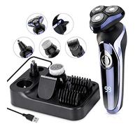 Men's Electric Shaver, 5-in-1 Rotary Shaver, Nose Hair Trimmer, IPX7 Electric Wet and Dry Shaver, Hair Trimmer, Beard Trimmer Set + USB Charging Station