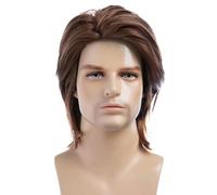 Men's Elegant Brown Synthetic Hairpiece Intermediate Length Heat Proof Fiber Not Slip Plan for Active Routines Thin Synthetic Hairpiece Stage Execution