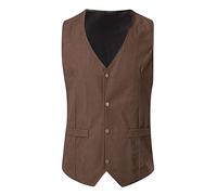 Men's Elegant Leather Suit Vest Slim Fit Business Dress V-Neck Softshell Vest Formal Regular Fit Sleeveless Vest Lightweight Casual Jacket Leather Vest Suit Vest, brown, S