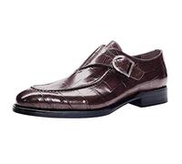 Mens Elegant Monk Strap Loafers Crocodile Textured Faux Leather Slip On Dress Shoes Smart Formal Footwear Wine