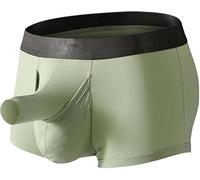 Men's Elephant Nose Trunk Underwear with Fly Dual Enhancing Brief Pouch Separate Boxer Sport Supporter T Panties (Light Green,M)
