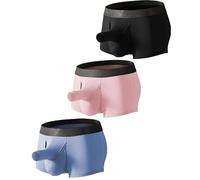 Men's Elephant Nose Trunk Underwear with Fly Dual Enhancing Brief Pouch Separate Boxer Sport Supporter T Panties (Colorful3-3PCS,L)