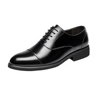 Mens Elevator Dress Shoes Genuine Leather Business Formal Footwear British Style Casual Wedding Groom Height Increasing Oxfords for Men(7) Black