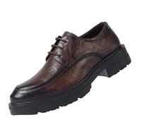 Mens Elevator Dress Shoes Textured Leather Lace Up Derbies Platform Sole British Style Oxfords Business Formal Breathable Groom Wedding Shoes for Men(Brown,8)