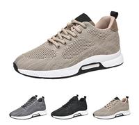 Men's Elevator Shoes Breathable Knit Running Shoes Invisible Height Increase Sporty Sneakers Casual Lace Up Walking Shoe Lightweight Cushioned Sneaker Tennis Gym Training Trainers Khaki