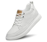 Men's Elevator Shoes Invisible Height Increasing Shoes Premium Leather Fashion Casual Shoes 2.4 Inches Taller Comfortable Walking Shoes for Heel White 43