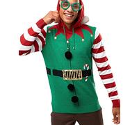Mens Elf Christmas Jumper Red Jingle Bell Xmas Size XS S M L XL Fun Novelty(Size: L)