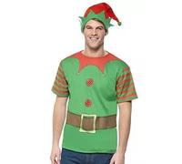 Mens Elf Costume Christmas Play Santas Helper Fancy Dress Grotto Instant Set Med