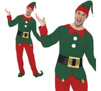 Mens Elf Costume Christmas Santa's Helper Fancy Dress Adult Xmas Outfit New