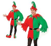 Mens Elf Costume Santas Helper Christmas Mens Ladies Xmas Fancy Dress Outfit