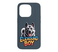 Mens Elkhound Boy Canine Pup Cartoon Pet Norwegian Dog Breed Case for iPhone 15 Pro