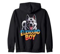 Mens Elkhound Boy Canine Pup Cartoon Pet Norwegian Dog Breed Zip Hoodie
