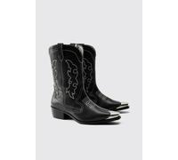 Men's Embellished Cowboy Boot With Toe Cap | Black | Size 9 | BOOHOOMAN