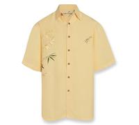 Men's Embroidered Flying Bamboos Tropical Style Short Sleeve Button Down Camp Shirt, Banana, S