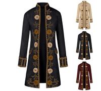 Mens Embroidered Long Jacket Medieval Renaissance Coat Steampunk Overcoat Long Sleeve Cardigan Victorian Frock Coat Vintage Court Tailcoat Uniform Brocade Jacquard Tuxedo Jackets Gothic Clothing