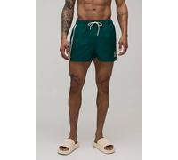 Men's Embroidered Stripe Super Short Swim Short | Dark Green | Size Medium | BOOHOOMAN