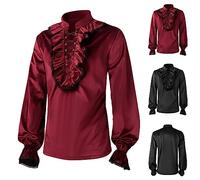 Mens Embroidery Shirt Blouse Medieval Gothic Prince Vintage Renaissance Uniform Costume Performance Cosplay Steampunk Casual Outwear Shirt Coats Halloween Costume Gothic Clothing