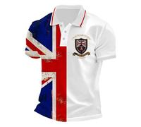 Mens England Polo Shirts Football 2026 Short Sleeve Collared Neck Great Britain Bunting Flags Print Union Jack T Shirt England Football Jersey Tops Breathable Fans Shirts (006-White, L)