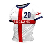 Mens England Print T Shirt Short Sleeve Crewneck Casual Tee Top British Flag Graphic T Shirt for Football Rugby Fan St GeorgeDay WorIdCup Summer Streetwear Tall Size Top Tees (White, XXL)