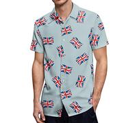 Mens England Rugby Shirt Union Jack Blouse for Men Fashion Leisure British Coat of Arms Mens T-Shirts England Flag 3D Digital Printing Button Lapel Short Sleeve Shirts Mens Clothes Sale Clearance
