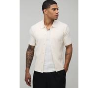 Men's Essential Boxy Fit Soft Touch Short Sleeve Ribbed Knitted Shirt | Ecru | Size Medium | BOOHOOMAN