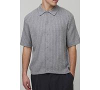 Men's Essential Boxy Fit Soft Touch Short Sleeve Ribbed Knitted Shirt | Grey | Size Small | BOOHOOMAN