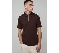Men's Essential Muscle Fit Soft Touch 1/4 Zip Knitted Polo | Chocolate | Size Medium | BOOHOOMAN