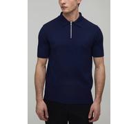 Men's Essential Muscle Fit Soft Touch 1/4 Zip Knitted Polo | Navy | Size X-Large | BOOHOOMAN