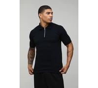 Men's Essential Muscle Fit Soft Touch Knitted Polo | Black | Size X-Large | BOOHOOMAN