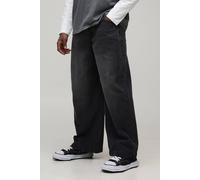Men's Essential Parachute Fit Jeans | Washed Black | Size 32R | BOOHOOMAN