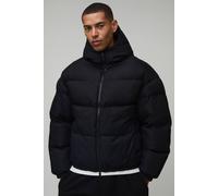 Men's Essential Regular Fit Midweight Padded Hooded Puffer Jacket | Black | Size X-Small | BOOHOOMAN