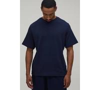 Men's Essential Regular Fit Waffle T-Shirt | Navy | Size Large | BOOHOOMAN