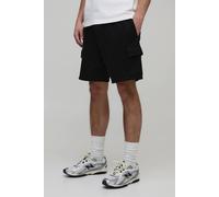 Men's Essential Relaxed Fit Cargo Jersey Short | Black | Size 2X-Large | BOOHOOMAN