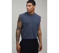 Men's Essential Washed Oversized Shrunken Boxy Tank | Washed Navy | Size Small | BOOHOOMAN