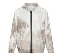 Men'S Eucalyptus Forest Zip Up Hooded Sweatshirt, 3D Simple Style Hoodies, Soft And Breathable Sweatshirts With Pockets, Comfortable Against The Skin Beige Casual Long Sleeve Zipper Cardigan