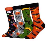 Men's EUR 42-46 Bat Black Cat Night Owl Pumpkin Candy Halloween Socks Crazy Novelty Dress Crew Calf Socks (Halloween Candy)