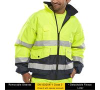 Mens Europa Hi Viz Two Tone Safety Bomber Site Work Jacket Removable Sleeves
