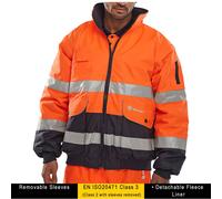 Mens Europa Hi Viz Two Tone Safety Bomber Site Work Jacket Removable Sleeves