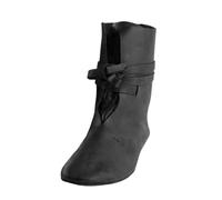Men's Europe US Style Round Head Large Size Square Heel Boots - Lace Up with Belt Buckle, Durable Leather, Non Slip Sole for Work and Casual Wear#g Black