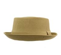Men's Everyday Cotton All Season Porkpie Boater Derby Fedora Sun Hat, Khaki, S-M