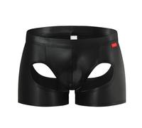 Men's Exotic Leather T Shaped Pants Double Open Cut Mesh Underwear Low Waisted Apparel (Black, M)