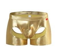 Men's Exotic Leather T Shaped Pants Double Open Cut Mesh Underwear Low Waisted Apparel (Gold, M)